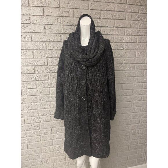 Lane Bryant Women Dark Gray Wool Blend Long Sleeve Long Scarf Sweater Cardigan S - Picture 1 of 9